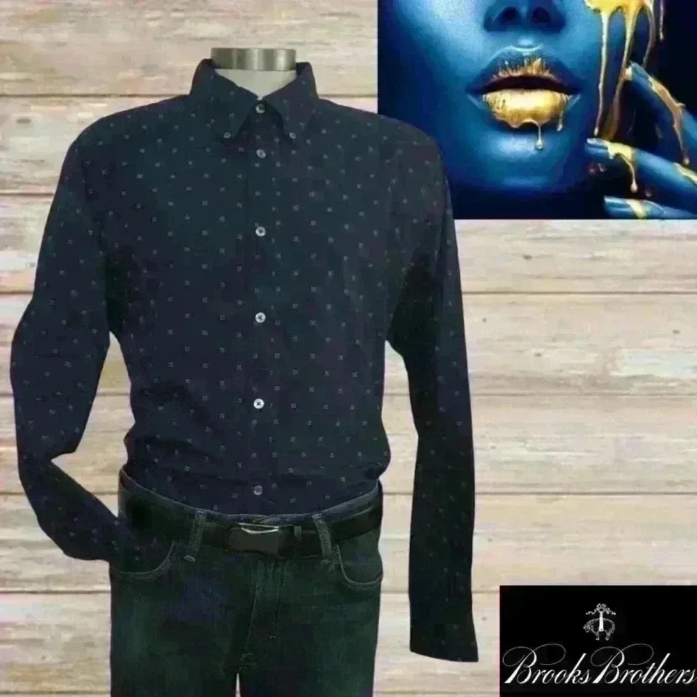 Brooks Brothers 1818 Long-Sleeve Shirt Mens Blue Polka Dot Sz XL